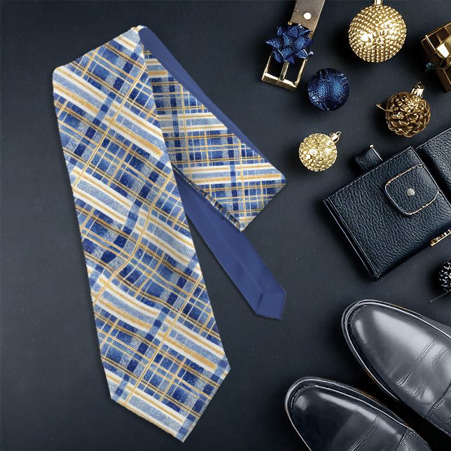 Blue Gold Christmas Pattern#2 ID1009 Neck Tie (Creator Uploaded)