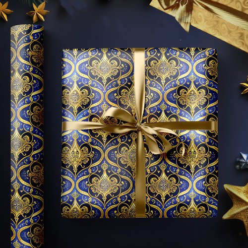 Blue Gold Christmas Pattern30 ID1009 Wrapping Paper