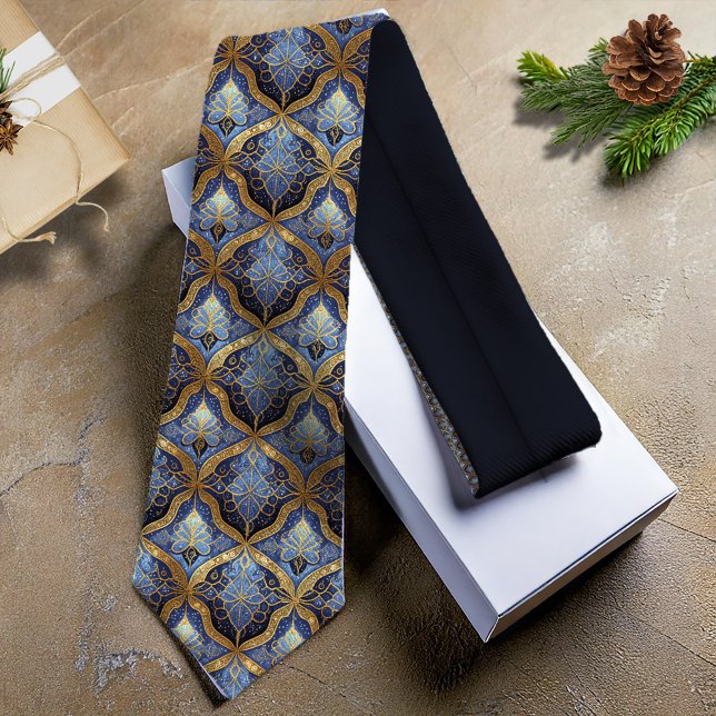 Blue Gold Christmas Pattern#31 ID1009 Neck Tie (Creator Uploaded)