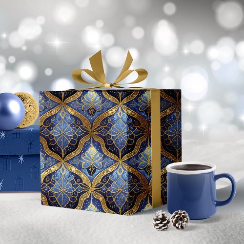 Blue Gold Christmas Pattern31 ID1009 Wrapping Paper