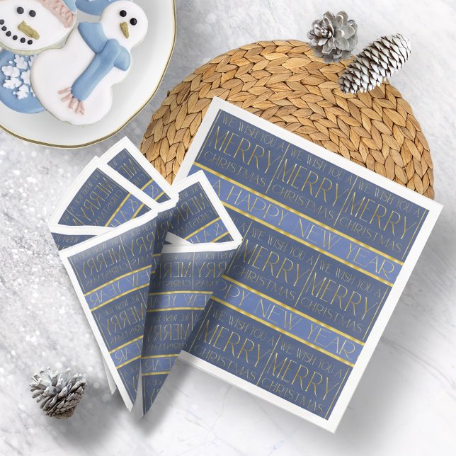 Blue Gold Christmas Pattern#34 ID1009 Paper Dinner Napkins (Creator Uploaded)