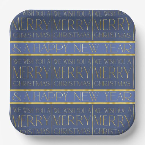 Blue Gold Christmas Pattern34 ID1009 Paper Plates