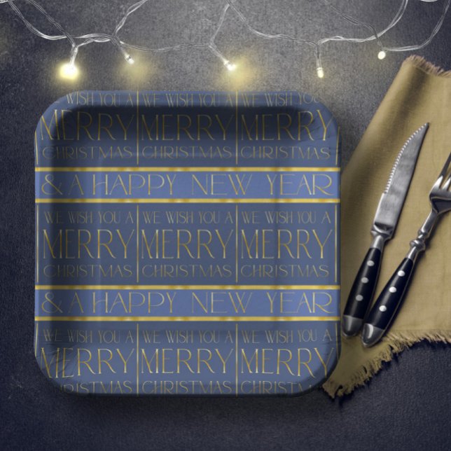 Blue Gold Christmas Pattern#34 ID1009 Paper Plates (Creator Uploaded)