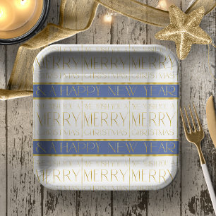 Blue Gold Christmas Pattern#35 ID1009 Paper Plates