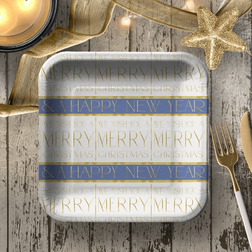 Blue Gold Christmas Pattern35 ID1009 Paper Plates