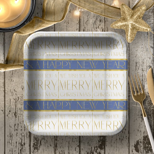Blue Gold Christmas Pattern#35 ID1009 Paper Plates (Creator Uploaded)