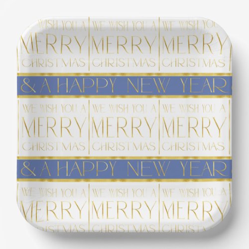 Blue Gold Christmas Pattern35 ID1009 Paper Plates