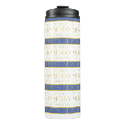 Blue Gold Christmas Pattern35 ID1009 Thermal Tumbler