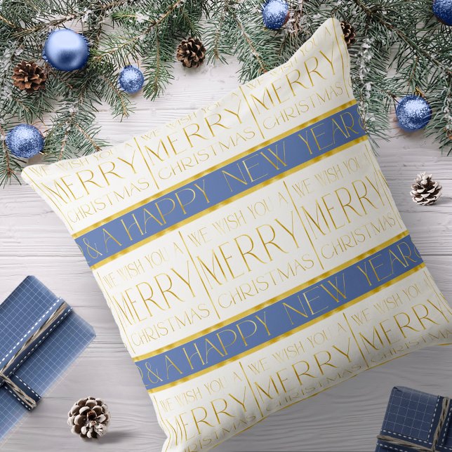 Blue Gold Christmas Pattern#35 ID1009 Throw Pillow (Creator Uploaded)