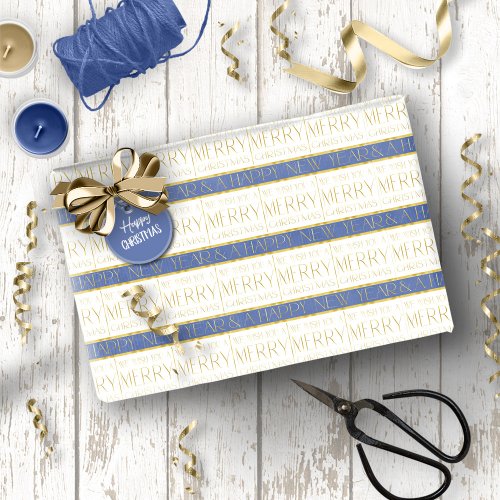 Blue Gold Christmas Pattern35 ID1009 Wrapping Paper