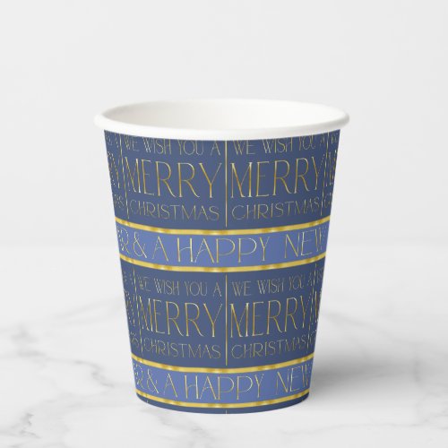 Blue Gold Christmas Pattern35b ID1009 Paper Cups