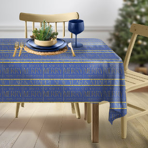 Blue Gold Christmas Pattern#35b ID1009 Tablecloth