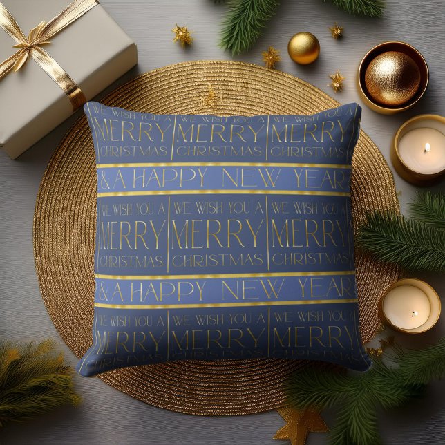 Blue Gold Christmas Pattern#35b ID1009 Throw Pillow (Creator Uploaded)