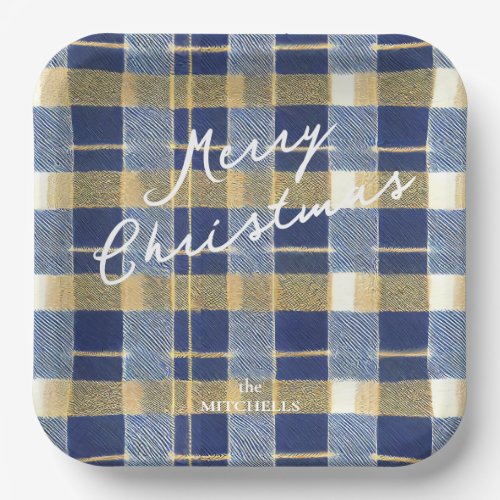 Blue Gold Christmas Pattern7 ID1009 Paper Plates