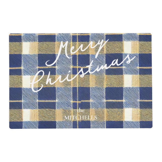 Blue Gold Christmas Pattern#7 ID1009 Placemat (Front)