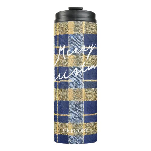 Blue Gold Christmas Pattern7 ID1009 Thermal Tumbler
