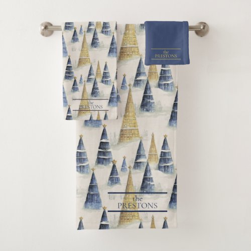 Blue Gold Christmas Pattern8 ID1009 Bath Towel Set
