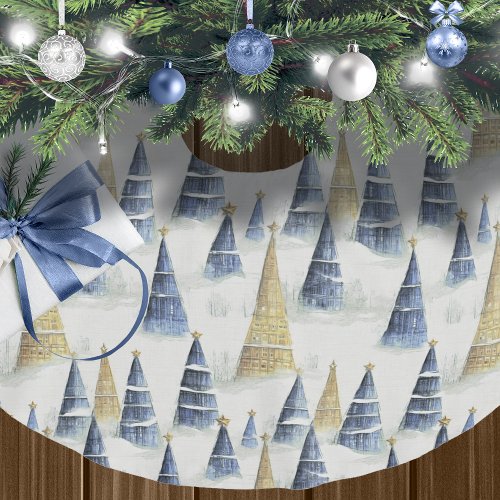 Blue Gold Christmas Pattern8 ID1009 Brushed Polyester Tree Skirt