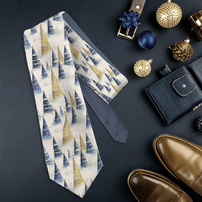 Blue Gold Christmas Pattern#8 ID1009 Neck Tie (Creator Uploaded)