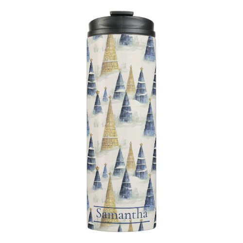 Blue Gold Christmas Pattern8 ID1009 Thermal Tumbler