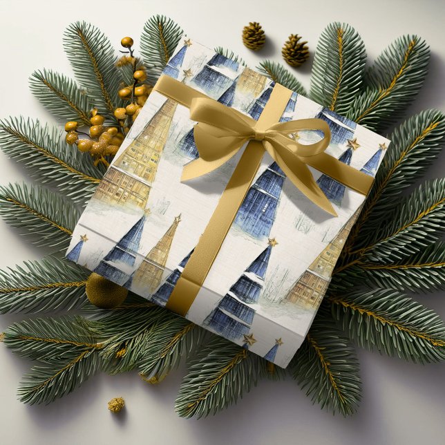 Blue Gold Christmas Pattern#8 ID1009 Wrapping Paper (Creator Uploaded)
