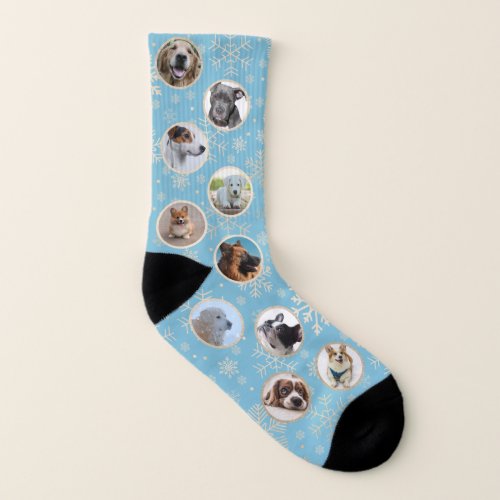 Blue Gold Christmas Snowflake Pattern Pet Photo Socks