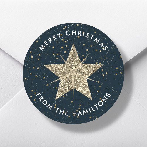 Blue  Gold   Christmas Star  Classic Round Sticker