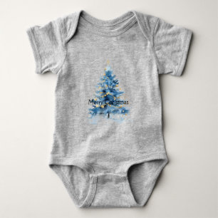 Blue Gold Christmas Tree Baby Bodysuit