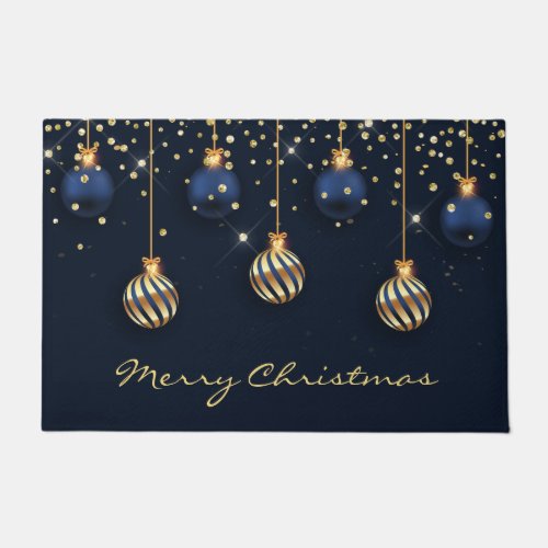 Blue gold Christmas tree balls DIY greeting Doormat