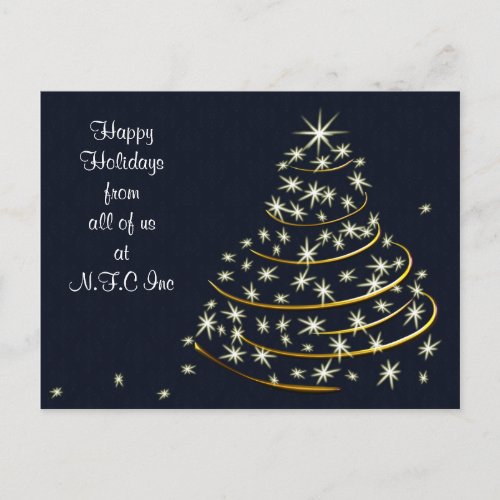Blue Gold Christmas Tree Holiday Greeting