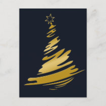 Blue Gold Christmas Tree Holiday Postcard