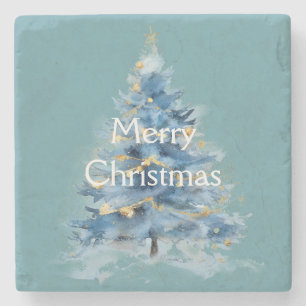 Blue Gold Christmas Tree Stone Coaster