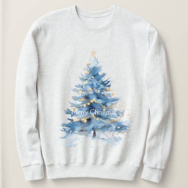 Blue Gold Christmas Tree  Sweatshirt (Design Front)