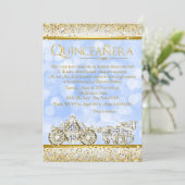 Blue Gold Cinderella Princess Quinceanera Invitation (Standing Front)