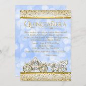 Blue Gold Cinderella Princess Quinceanera Invitation (Front/Back)