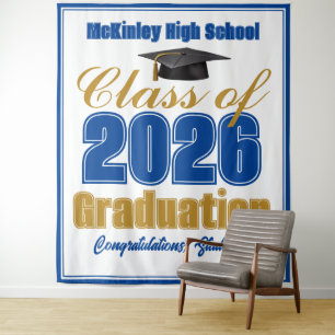 Blue Gold Class of 2026 Graduation Photo Booth Tapestry