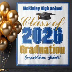 Blue Gold Class of 2026 Graduation Photo Booth Tapestry