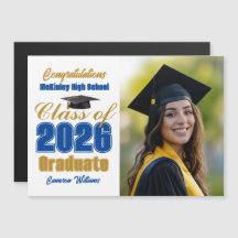 Blue Gold Class of 2026 Graduation Photo Magnet
