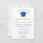 Blue & Gold Class Of Graduation Party Invitation (Front)