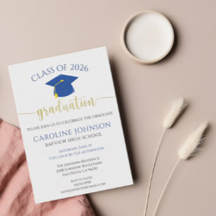 Blue & Gold Class Of Graduation Party Invitation