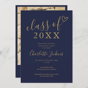 Blue Gold Class of Script Photo Graduation Party Invitation