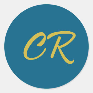 Blue & Gold Color Monogram Modern Minimalist Classic Round Sticker