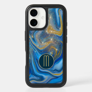 Blue Gold Color Swirl Sparkle Monogram iPhone 16 Case