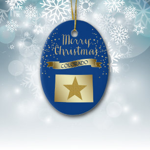Blue Gold Colorado Star Ceramic Ornament