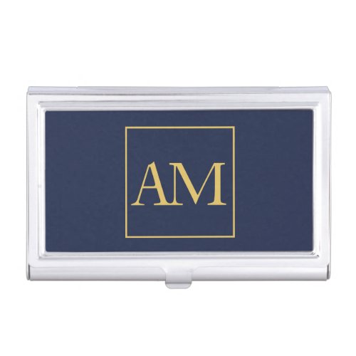 Blue Gold Colors Monogram Initial Letters Business Card Case