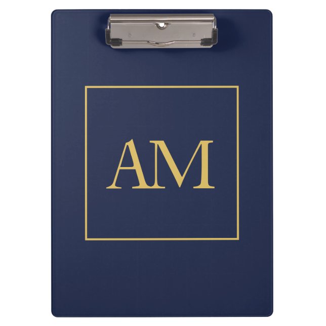 Blue Gold Colors Monogram Initial Letters Clipboard (Front)
