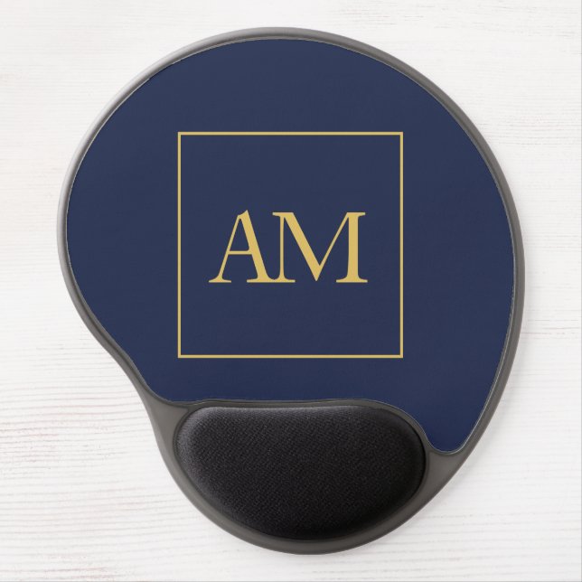 Blue Gold Colors Monogram Initial Letters Gel Mouse Pad (Front)