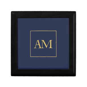 Blue Gold Colors Monogram Initial Letters Gift Box