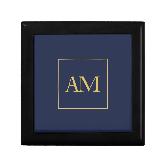 Blue Gold Colors Monogram Initial Letters Gift Box (Front)