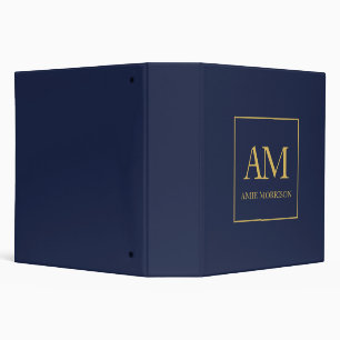 Blue Gold Colors Monogram Initial Letters Name 3 Ring Binder